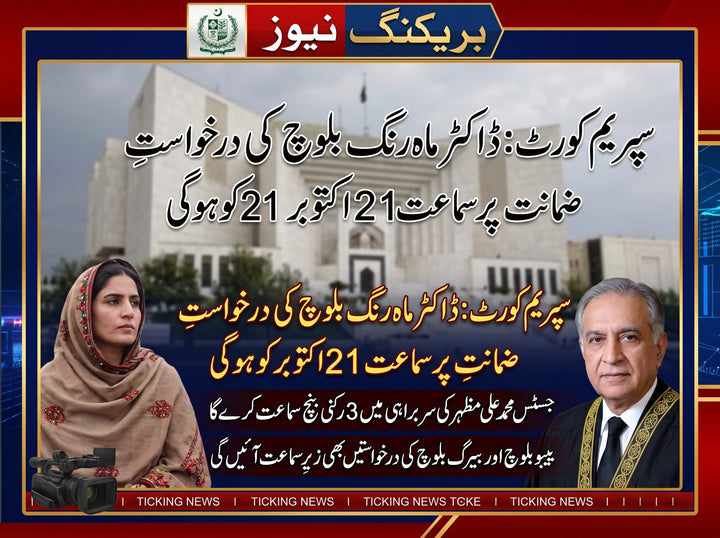 Supreme Court to Hear Bail Petitions of Dr Mahrang Baloch and Others on October 21