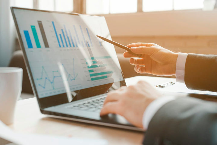 person analyzing business charts on laptop — illustrative stock photo