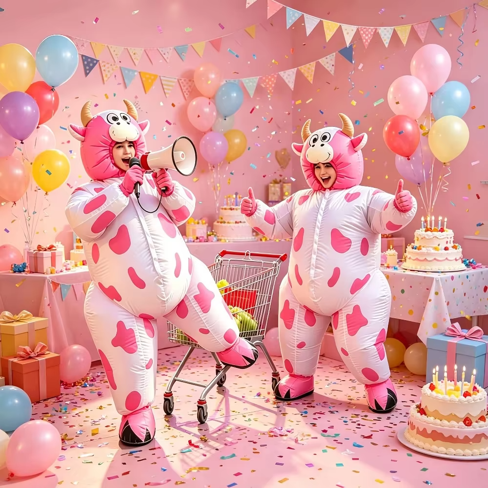 Hilarious Inflatable Pink Cow Costume | Funny Party & Festival Outfit