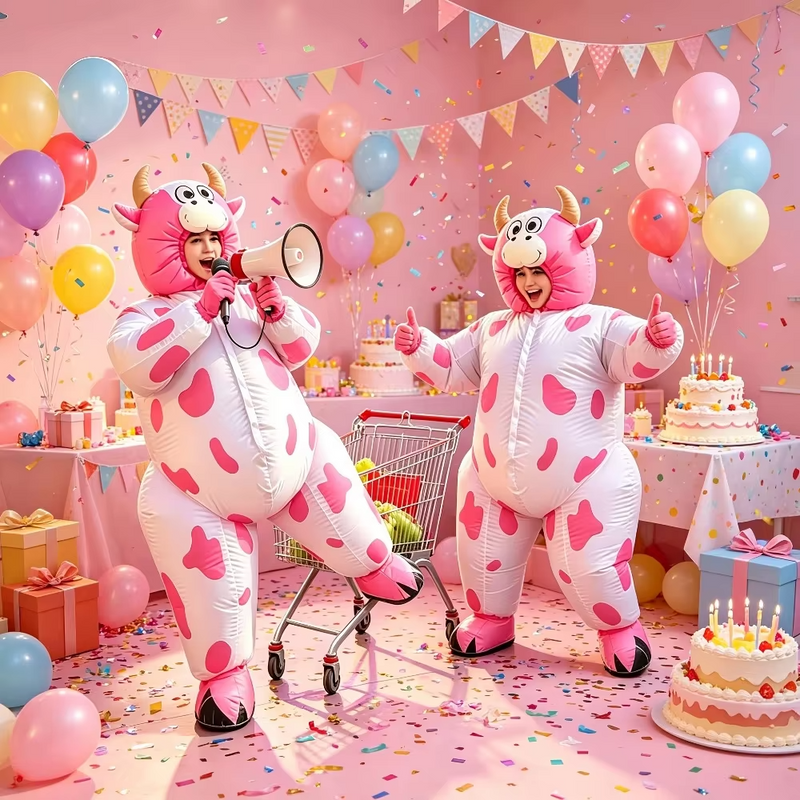 Inflatable Pink Cow Costume for Adults | Funny Blow-Up Animal Suit