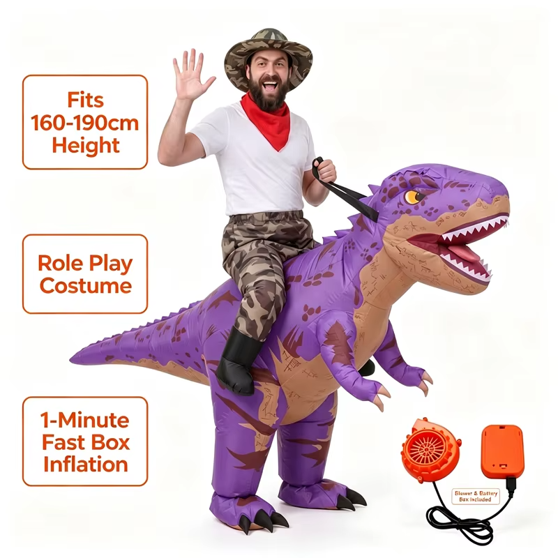 Funny Purple Camo T-Rex Inflatable Costume for Adults | Halloween Outfit